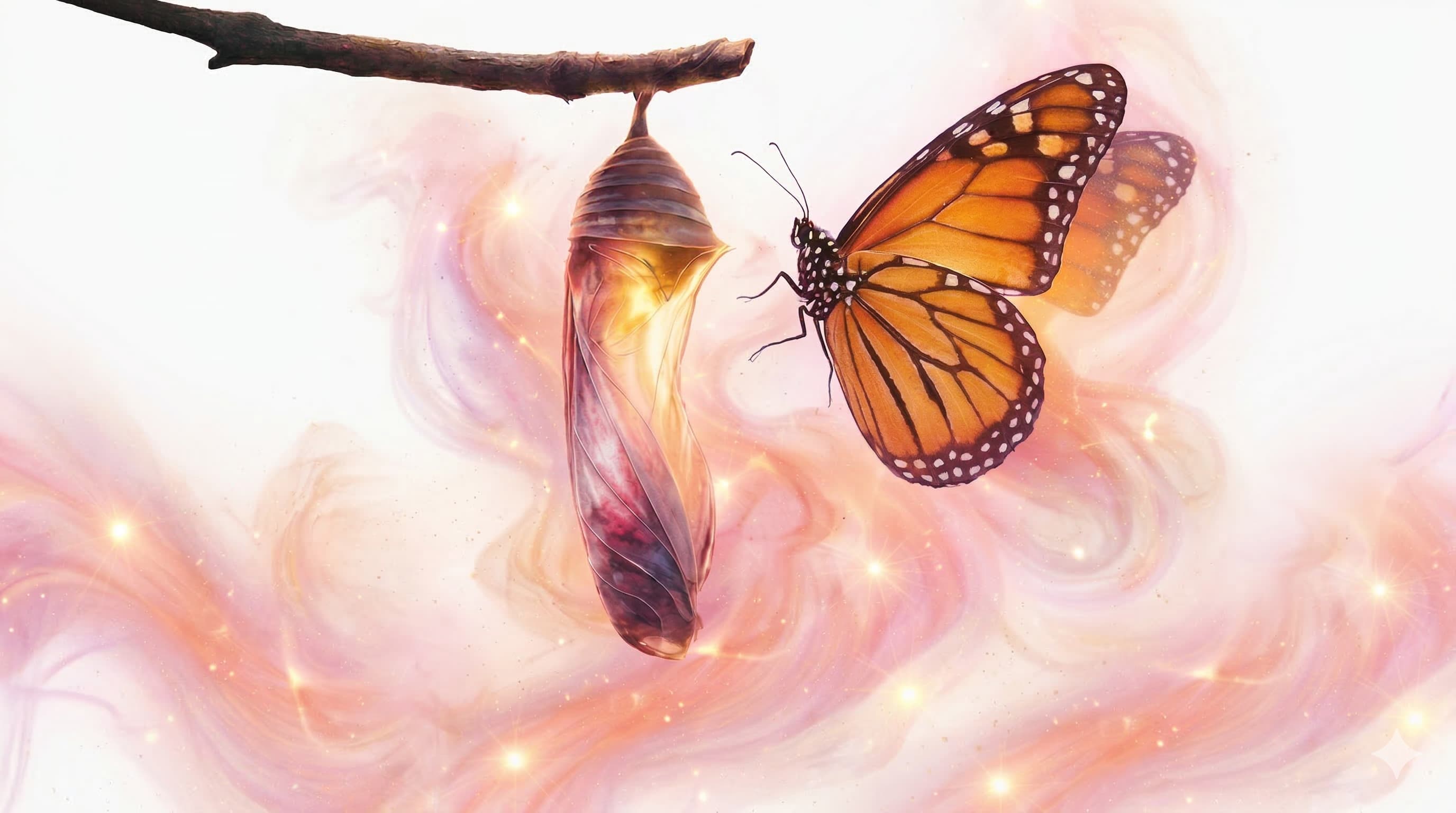 Butterfly emerging from chrysalis - symbolizing new life and transformation